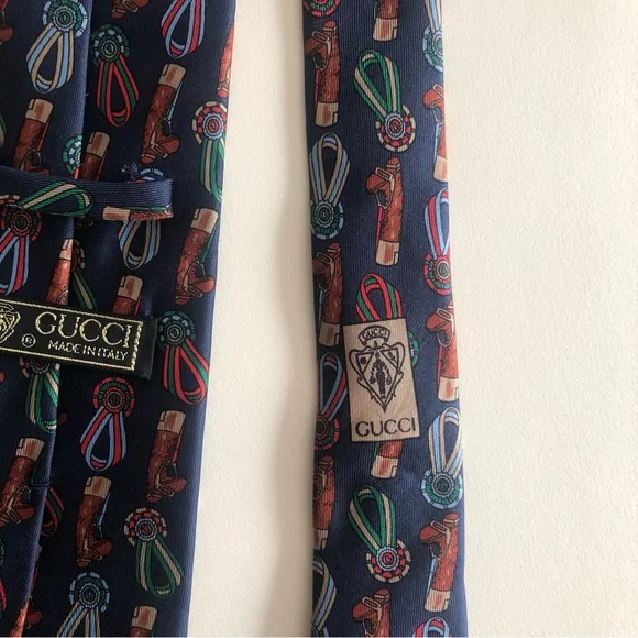 GUCCI Luxury Equestrian Vintage Silk Tie Rare - Picture 9 of 11
